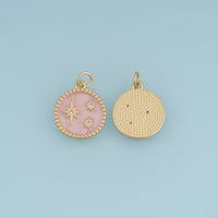18K Gold Filled Celestial Star Charm,Enamel Round Star Pendant Moonless Sky Charm for Bracelet Necklace DIY Jewelry Making Supply