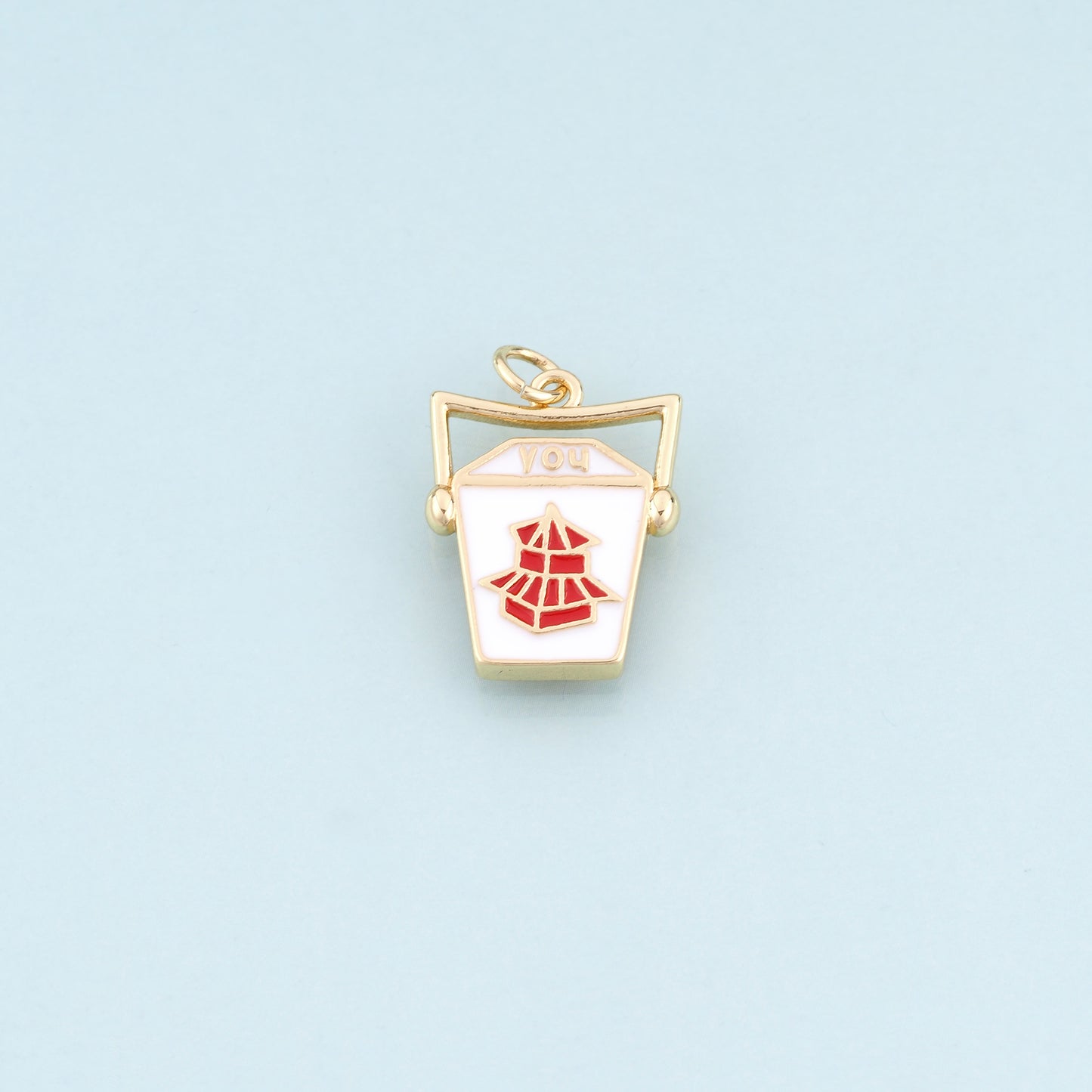18K Gold Filled Enamel Takeaway Box Pendant,American Casual Style Pendant Bracelet Necklace for DIY Jewelry Making Supply