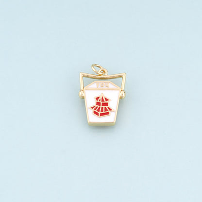 18K Gold Filled Enamel Takeaway Box Pendant,American Casual Style Pendant Bracelet Necklace for DIY Jewelry Making Supply