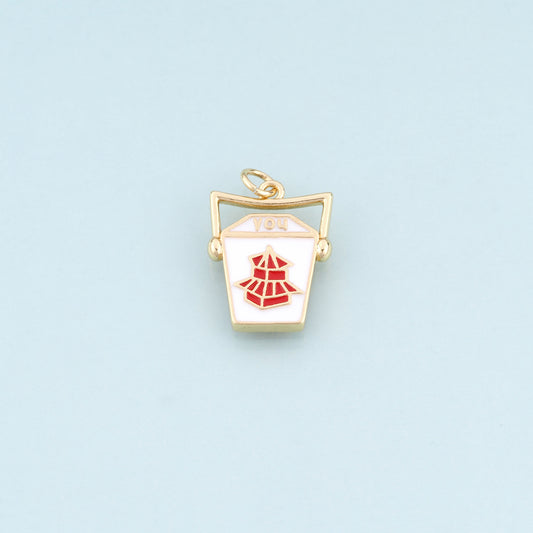 18K Gold Filled Enamel Takeaway Box Pendant,American Casual Style Pendant Bracelet Necklace for DIY Jewelry Making Supply