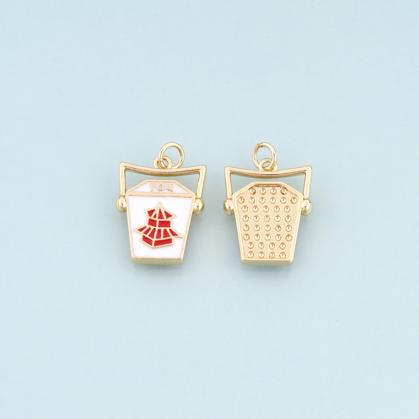 18K Gold Filled Enamel Takeaway Box Pendant,American Casual Style Pendant Bracelet Necklace for DIY Jewelry Making Supply