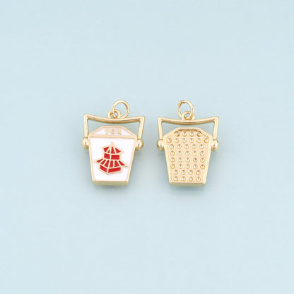 18K Gold Filled Enamel Takeaway Box Pendant,American Casual Style Pendant Bracelet Necklace for DIY Jewelry Making Supply