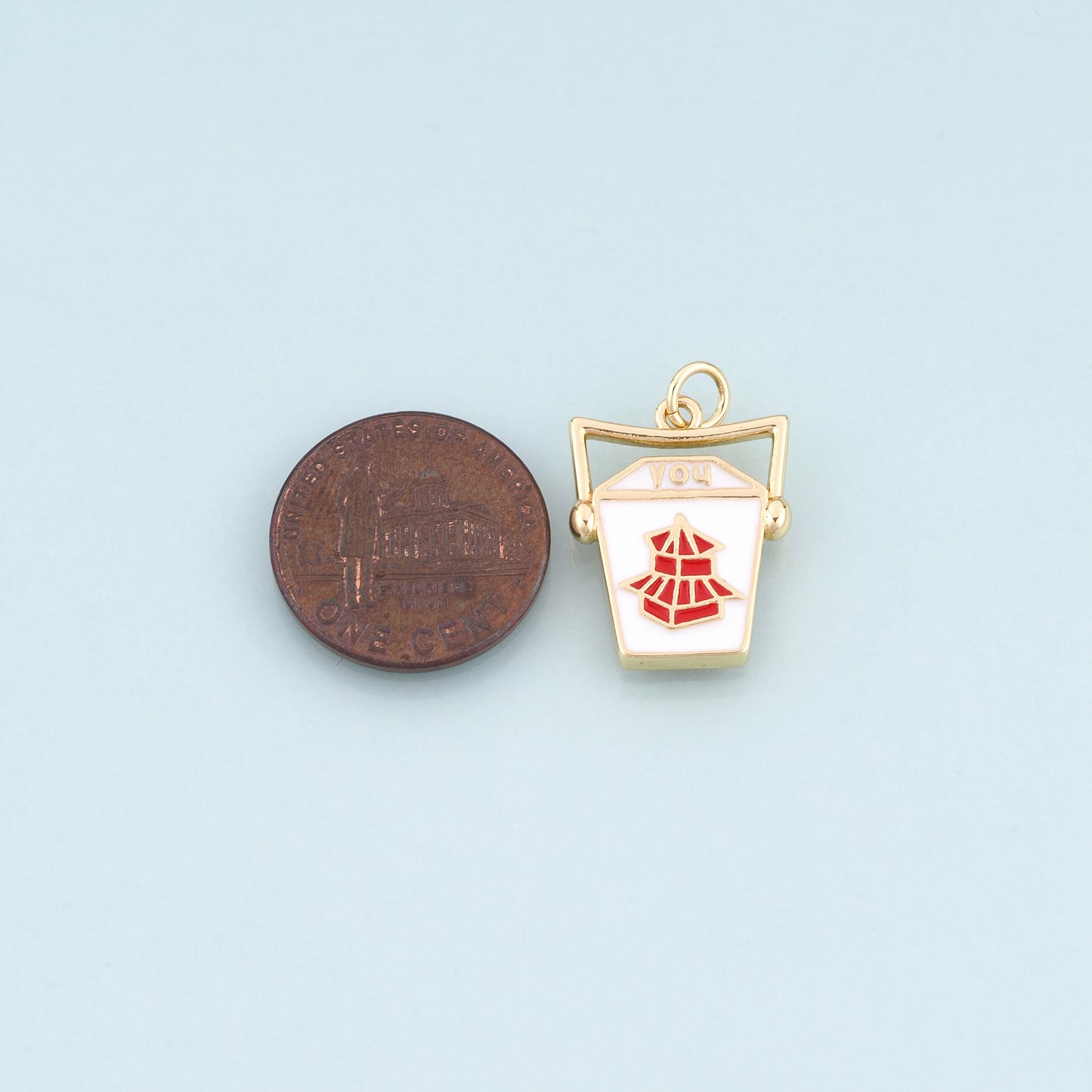 18K Gold Filled Enamel Takeaway Box Pendant,American Casual Style Pendant Bracelet Necklace for DIY Jewelry Making Supply