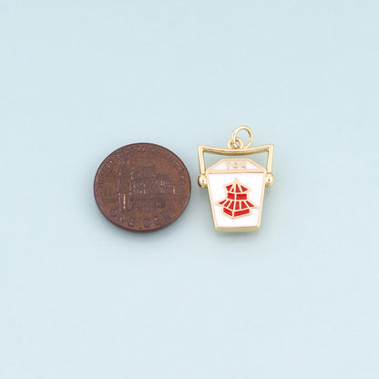 18K Gold Filled Enamel Takeaway Box Pendant,American Casual Style Pendant Bracelet Necklace for DIY Jewelry Making Supply
