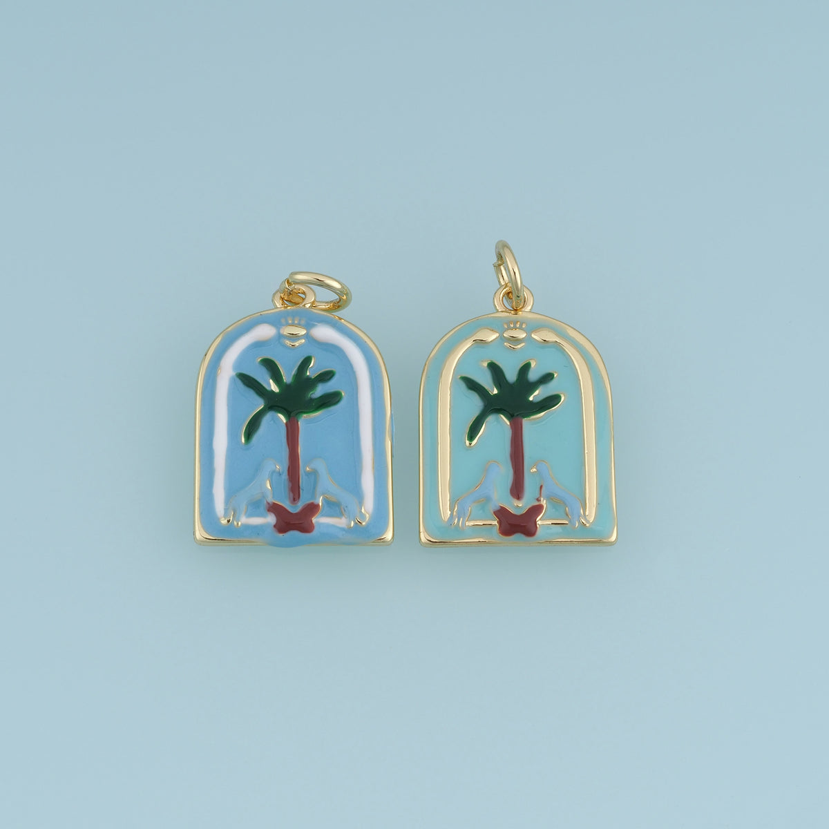 18K Gold Filled Palm Tree Charm,Enamel Tropical Palm Tree Pendant Beach Charm for Bracelet Necklace DIY Jewelry Making Supply