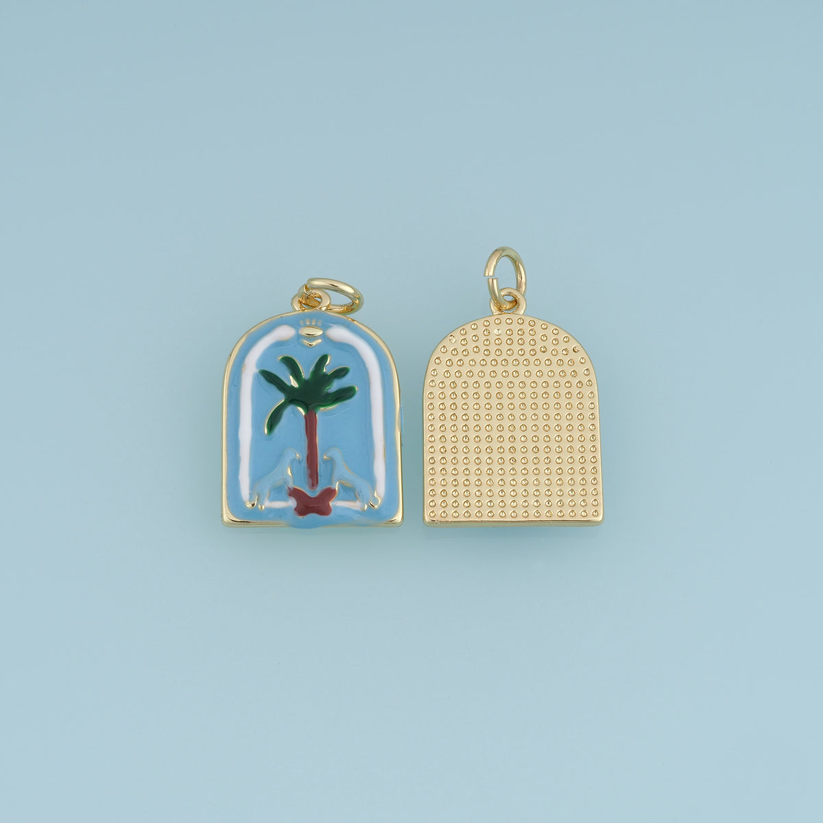 18K Gold Filled Palm Tree Charm,Enamel Tropical Palm Tree Pendant Beach Charm for Bracelet Necklace DIY Jewelry Making Supply