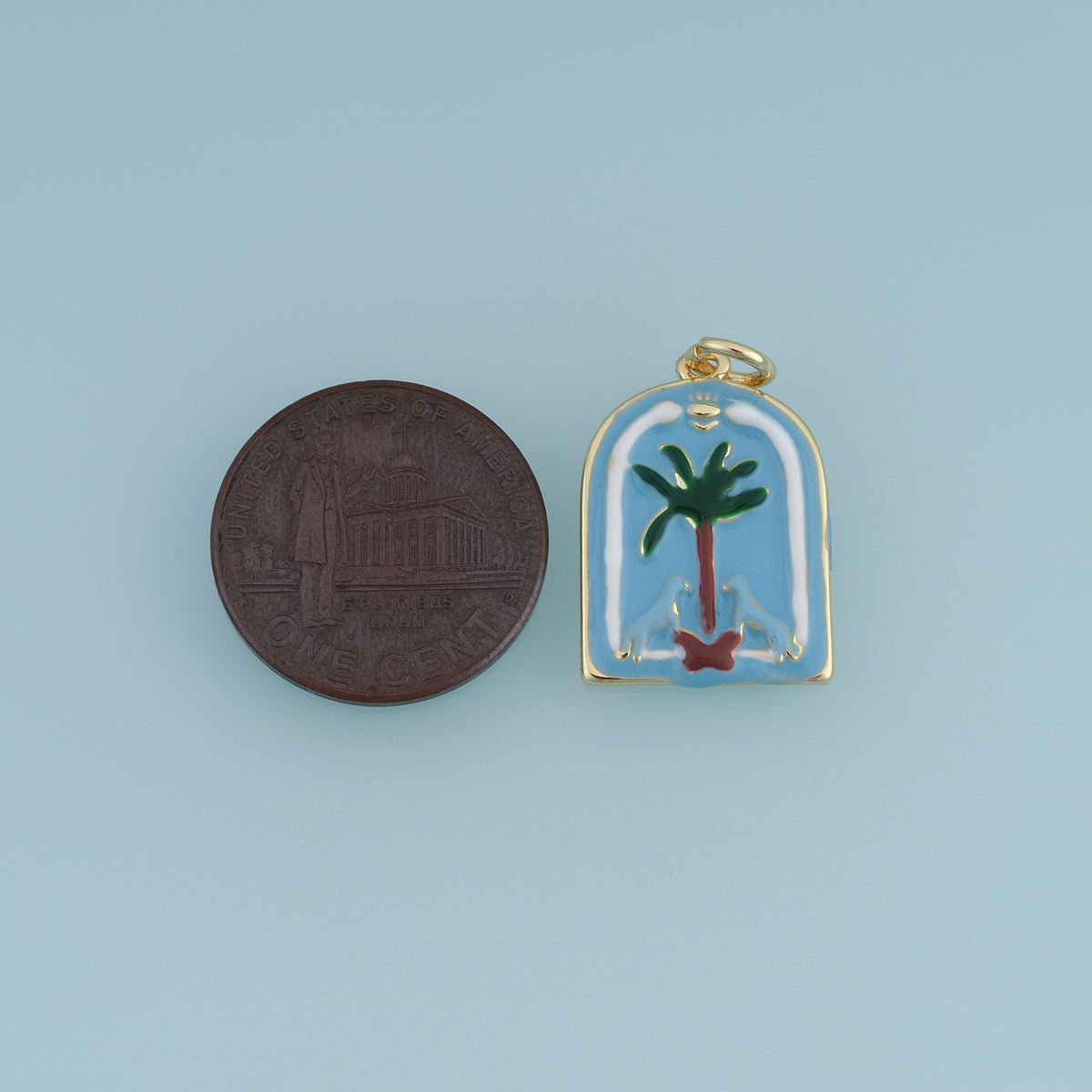 18K Gold Filled Palm Tree Charm,Enamel Tropical Palm Tree Pendant Beach Charm for Bracelet Necklace DIY Jewelry Making Supply
