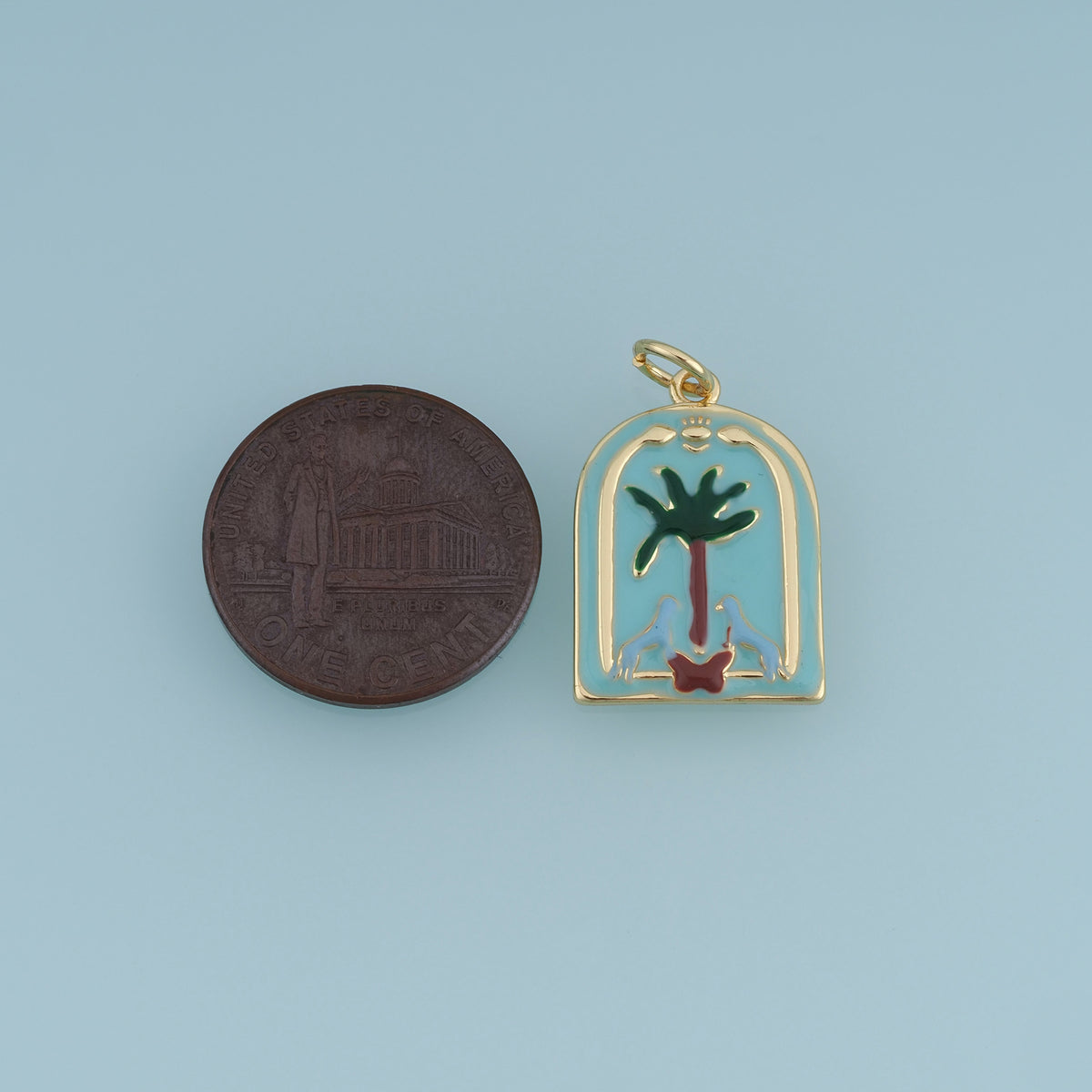 18K Gold Filled Palm Tree Charm,Enamel Tropical Palm Tree Pendant Beach Charm for Bracelet Necklace DIY Jewelry Making Supply
