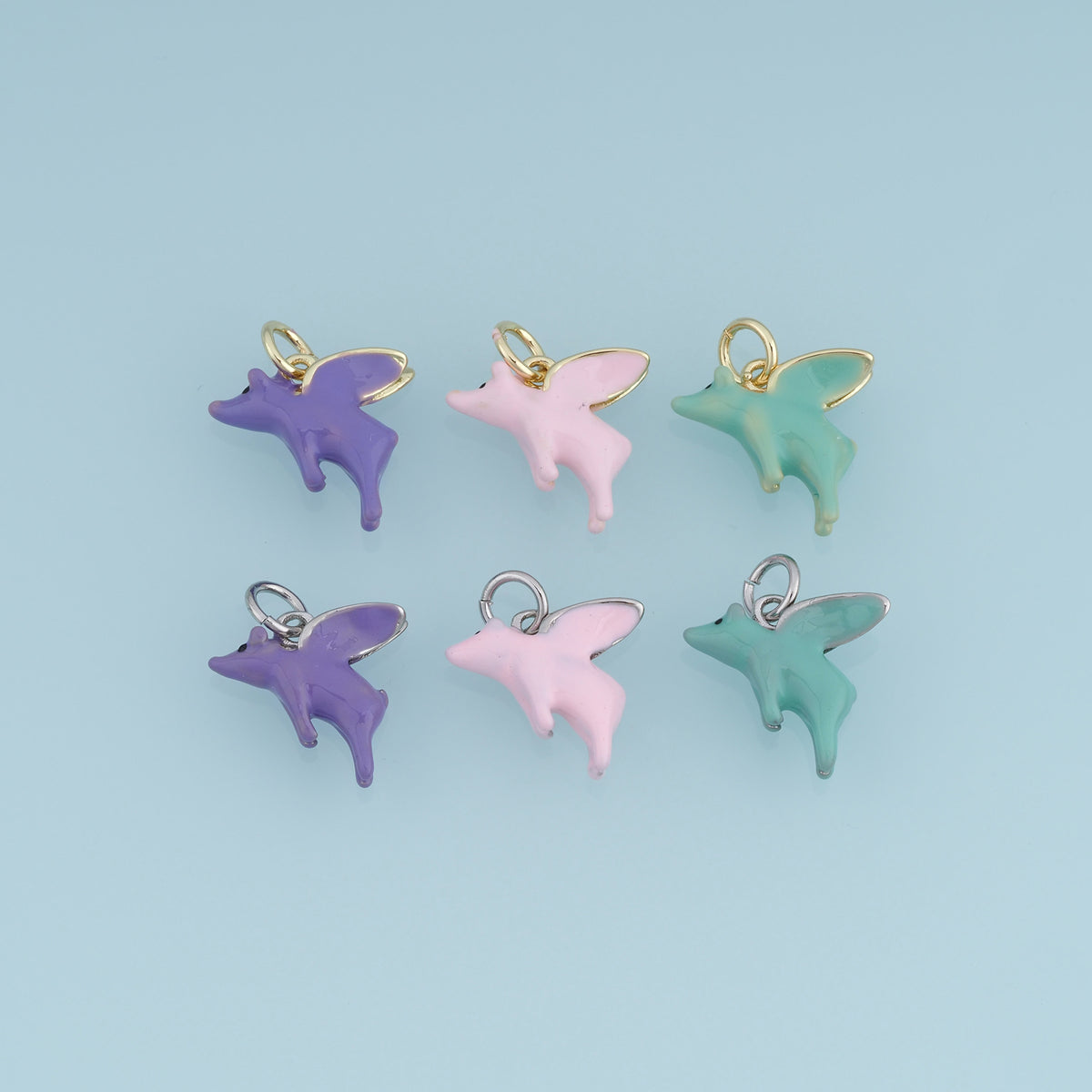 18K Gold Filled Flying Pig Charm,Colorful Enamel Pig Pendant Cute Animal Charm for Bracelet Necklace DIY Jewelry Making Supply