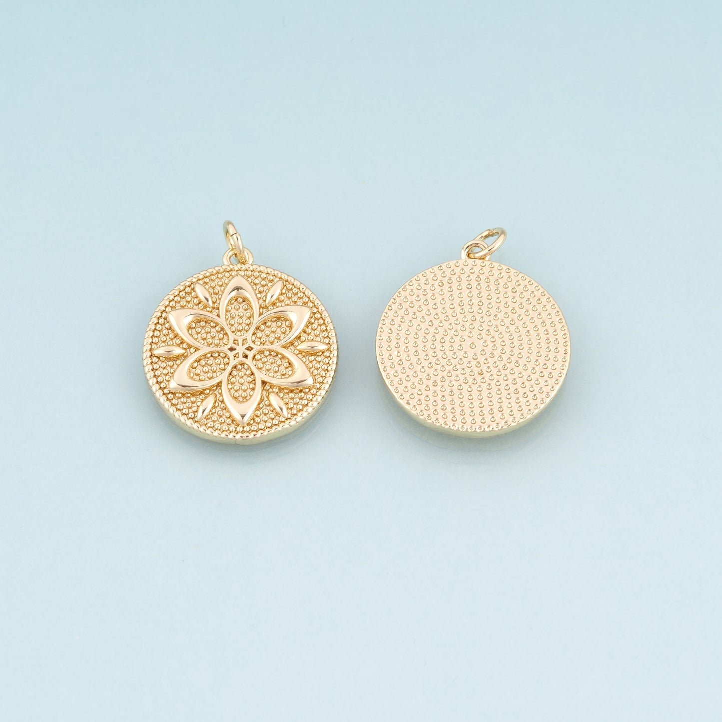 18K Gold Filled Round Mandala Flower Pendant, Bohemian Charm Bracelet Necklace for DIY Jewelry Making Supply