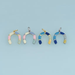 18K Gold Filled Horseshoe Charm,Colorful Enamel Horseshoe Pendant Lucky Charm for Bracelet Necklace DIY Jewelry Making Supply