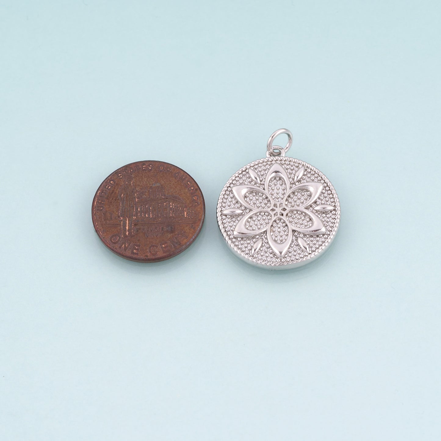 18K Gold Filled Round Mandala Flower Pendant, Bohemian Charm Bracelet Necklace for DIY Jewelry Making Supply