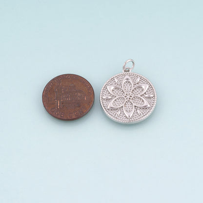 18K Gold Filled Round Mandala Flower Pendant, Bohemian Charm Bracelet Necklace for DIY Jewelry Making Supply