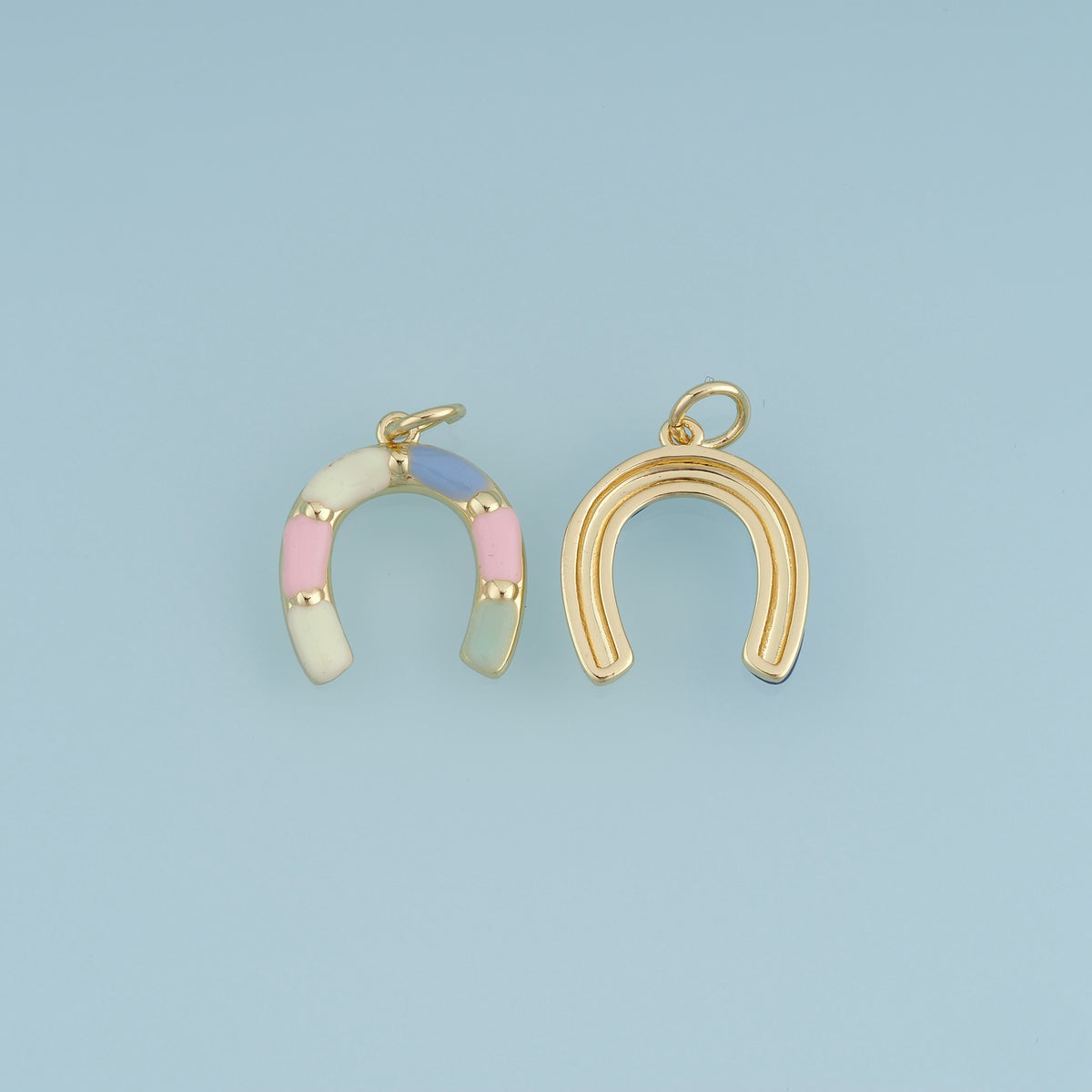 18K Gold Filled Horseshoe Charm,Colorful Enamel Horseshoe Pendant Lucky Charm for Bracelet Necklace DIY Jewelry Making Supply