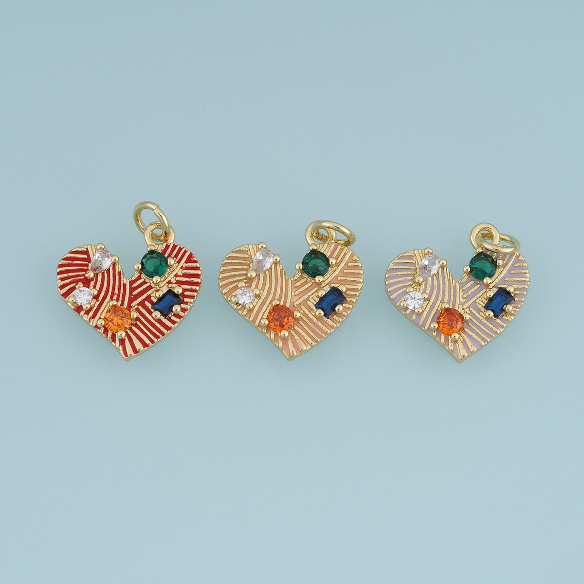 18K Gold Filled Gemstone Heart Charm,Colorful Stone Heart Pendant Vintage Heart Charm for Bracelet Necklace DIY Jewelry Making Supply
