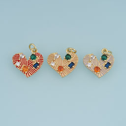 18K Gold Filled Gemstone Heart Charm,Colorful Stone Heart Pendant Vintage Heart Charm for Bracelet Necklace DIY Jewelry Making Supply