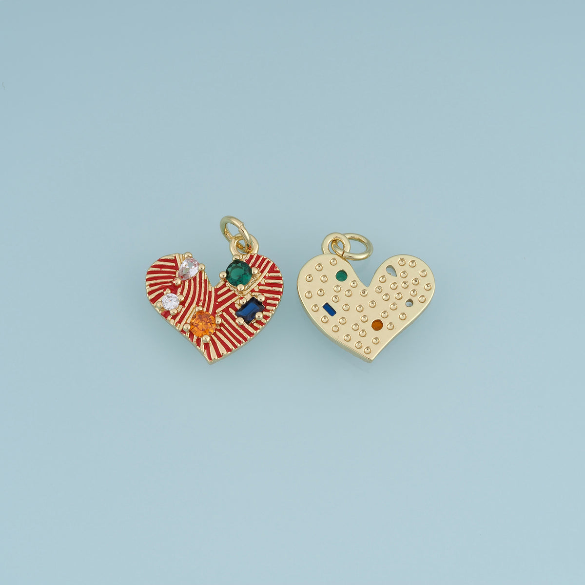 18K Gold Filled Gemstone Heart Charm,Colorful Stone Heart Pendant Vintage Heart Charm for Bracelet Necklace DIY Jewelry Making Supply