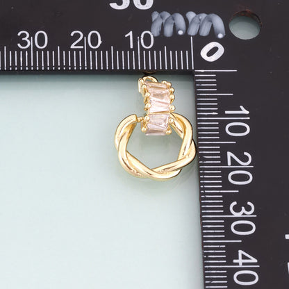 18K Gold Filled CZ Twisted Ring Pendant,Simple Style Charm Bracelet Necklace for DIY Jewelry Making Supply