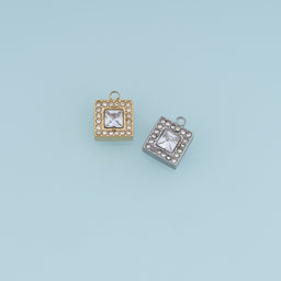 Square Crystal Pendant,14K Gold Silver Geometric Rhinestone Charm DIY Charm for Necklace Bracelet Making