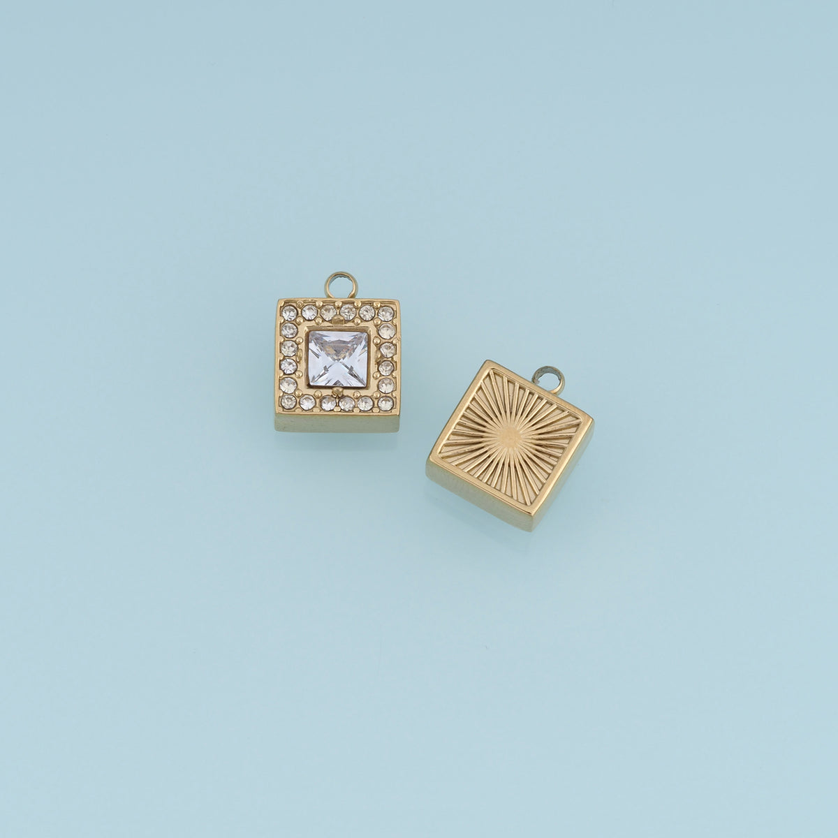 Square Crystal Pendant,14K Gold Silver Geometric Rhinestone Charm DIY Charm for Necklace Bracelet Making