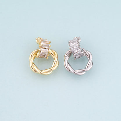 18K Gold Filled CZ Twisted Ring Pendant,Simple Style Charm Bracelet Necklace for DIY Jewelry Making Supply