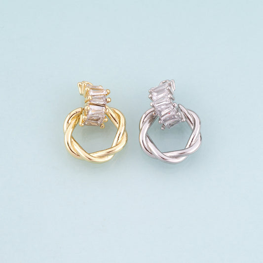 18K Gold Filled CZ Twisted Ring Pendant,Simple Style Charm Bracelet Necklace for DIY Jewelry Making Supply