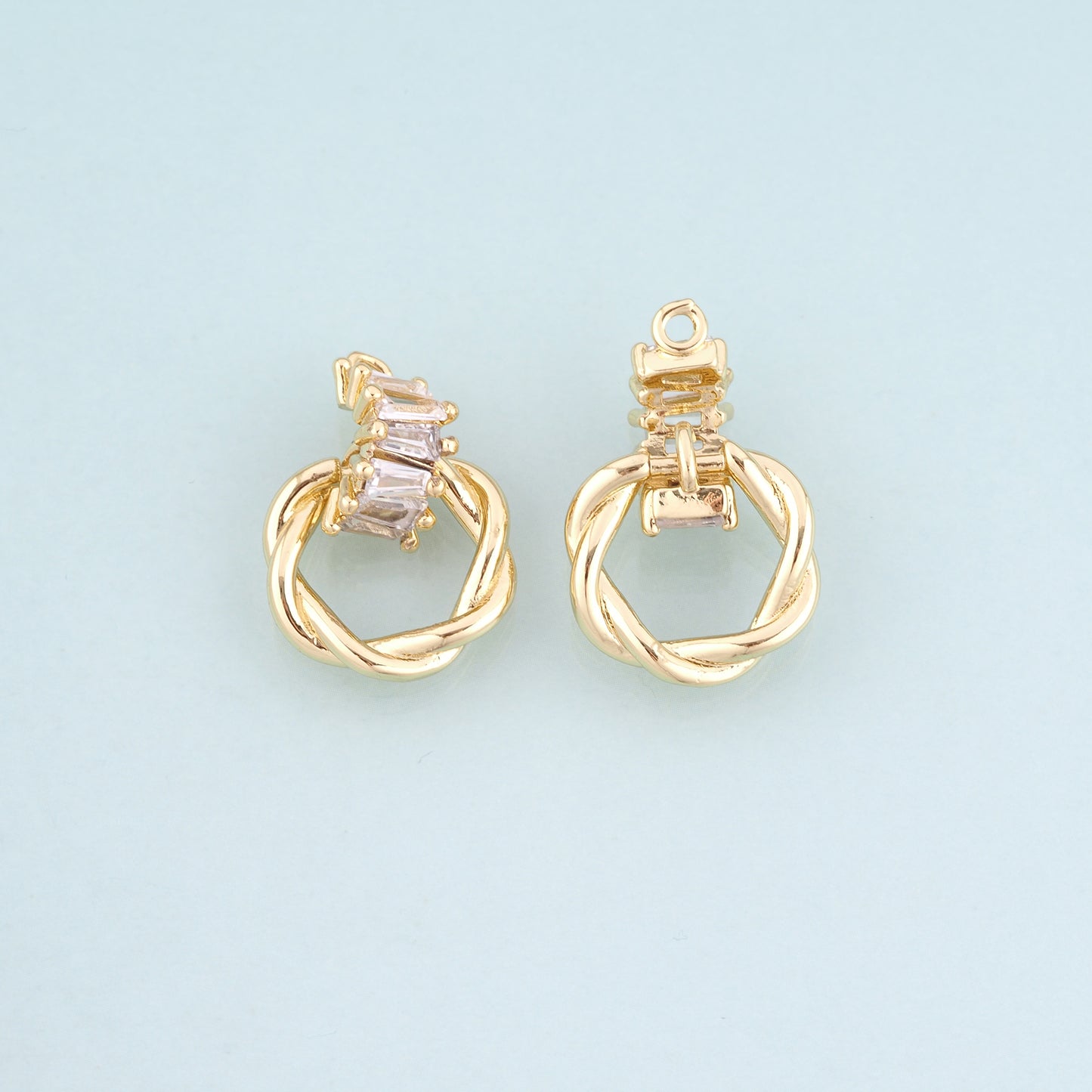 18K Gold Filled CZ Twisted Ring Pendant,Simple Style Charm Bracelet Necklace for DIY Jewelry Making Supply