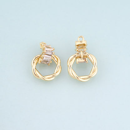 18K Gold Filled CZ Twisted Ring Pendant,Simple Style Charm Bracelet Necklace for DIY Jewelry Making Supply