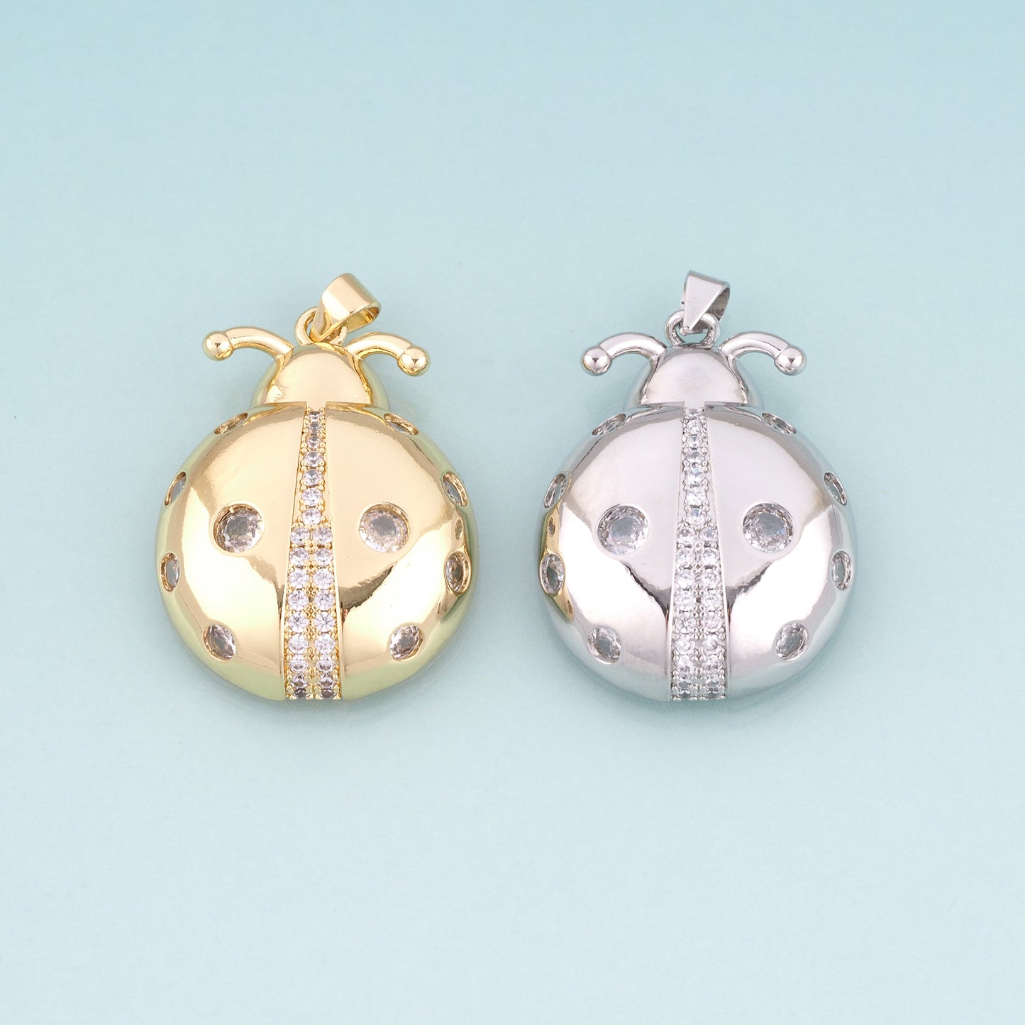 18K Gold Filled CZ Ladybug Pendant,Pastoral Style Charm Bracelet Necklace for DIY Jewelry Making Supply