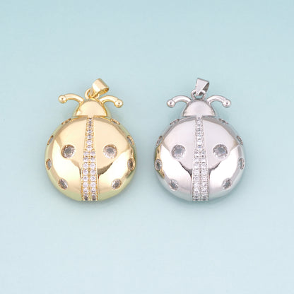 18K Gold Filled CZ Ladybug Pendant,Pastoral Style Charm Bracelet Necklace for DIY Jewelry Making Supply