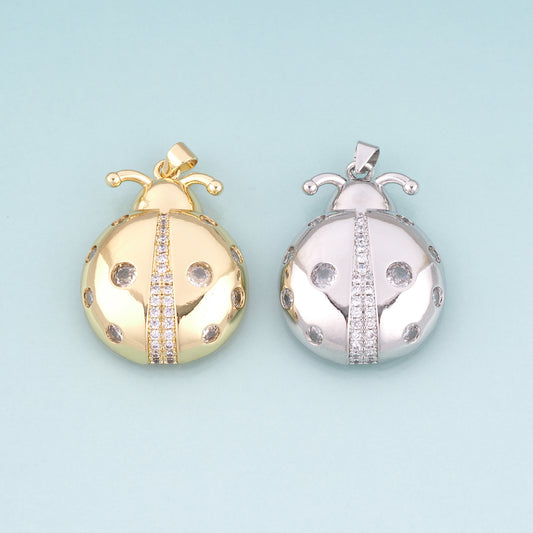 18K Gold Filled CZ Ladybug Pendant,Pastoral Style Charm Bracelet Necklace for DIY Jewelry Making Supply