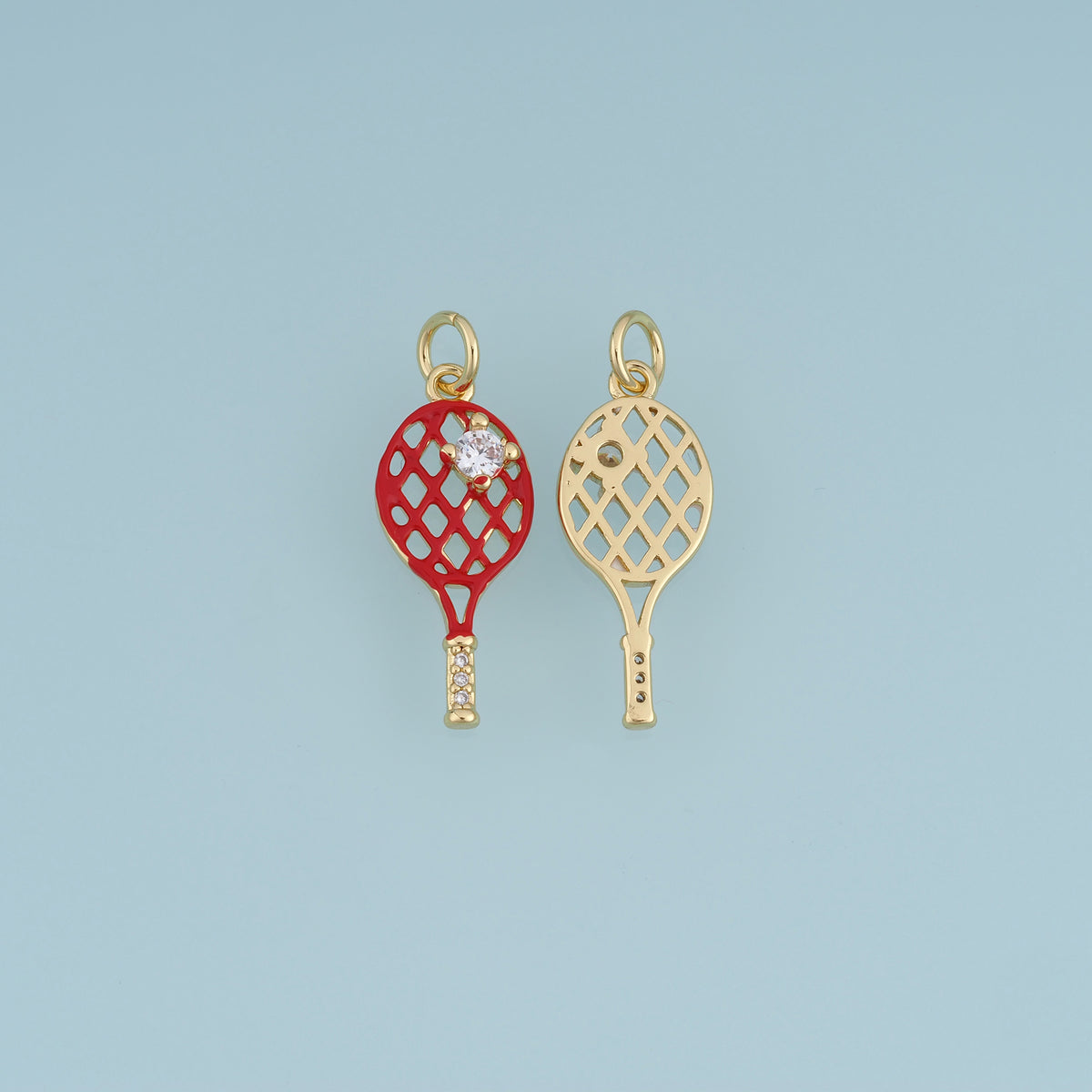 18K Gold Filled Tennis Racket Charm,Enamel Tennis Racquet Pendant Sport Charm for Bracelet Necklace DIY Jewelry Making Supply