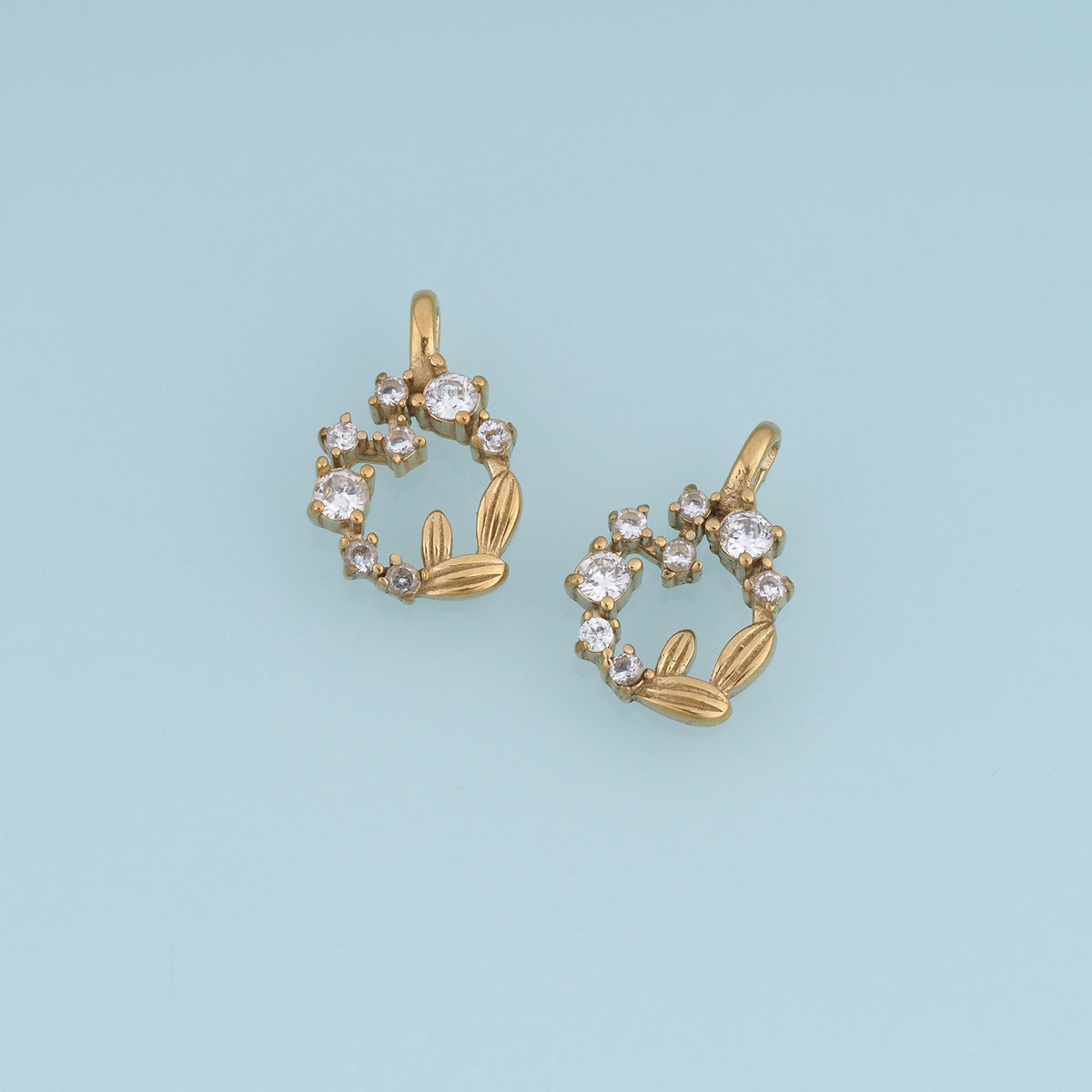 Floral Wreath Pendant,14K Gold Sparkling Crystal Flower Charm DIY Charm for Necklace Bracelet Making