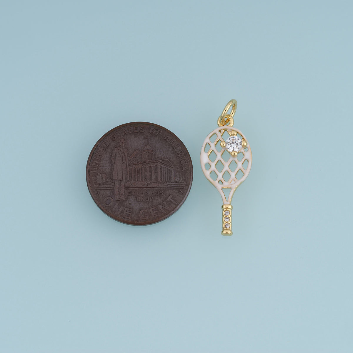 18K Gold Filled Tennis Racket Charm,Enamel Tennis Racquet Pendant Sport Charm for Bracelet Necklace DIY Jewelry Making Supply