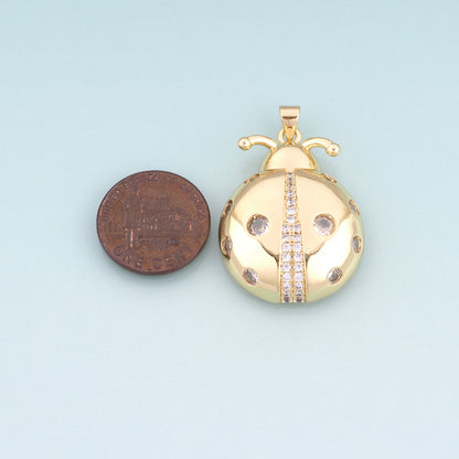 18K Gold Filled CZ Ladybug Pendant,Pastoral Style Charm Bracelet Necklace for DIY Jewelry Making Supply