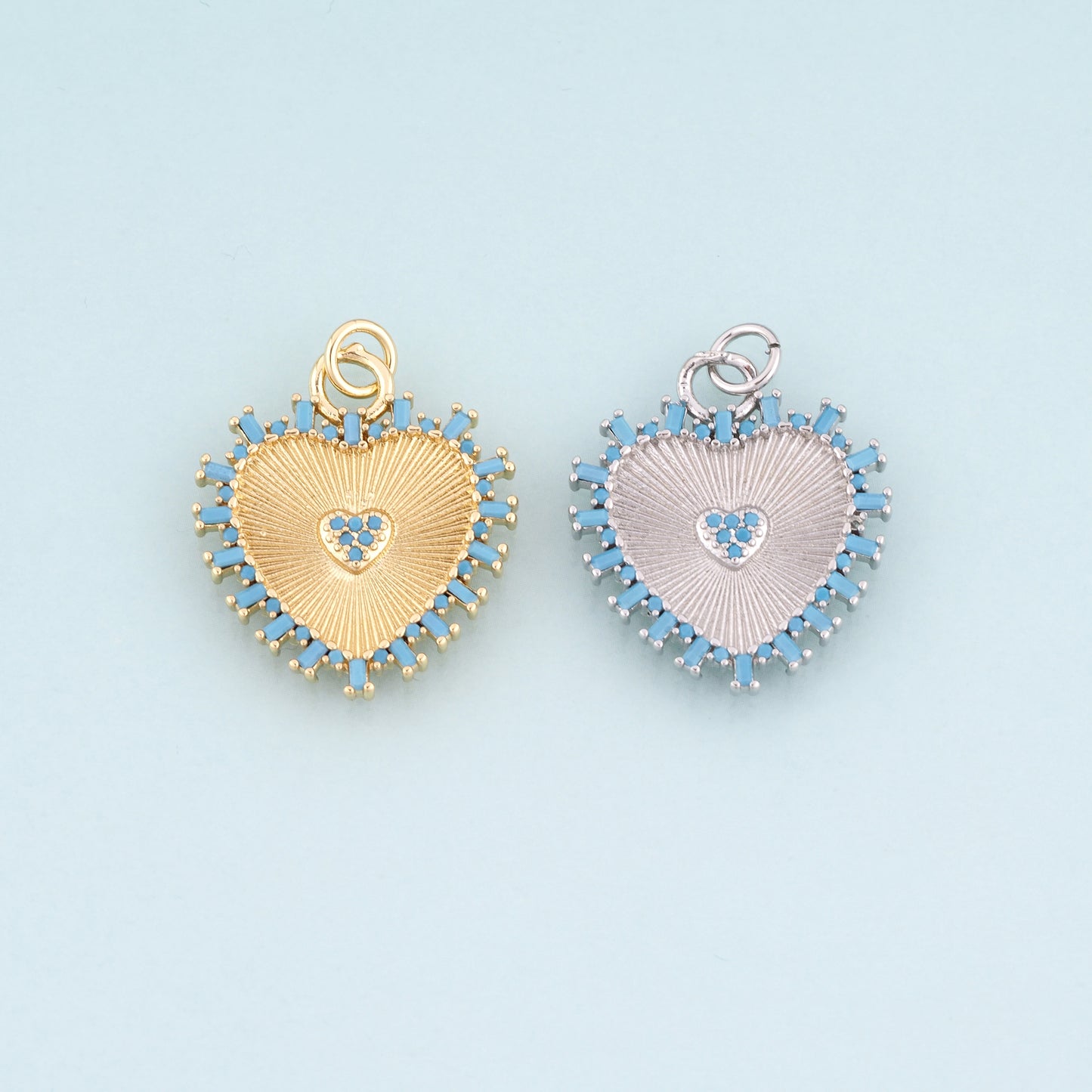 18K Gold Filled Heart Pendant,Radial Texture Heart Charm Bracelet Necklace for DIY Jewelry Making Supply