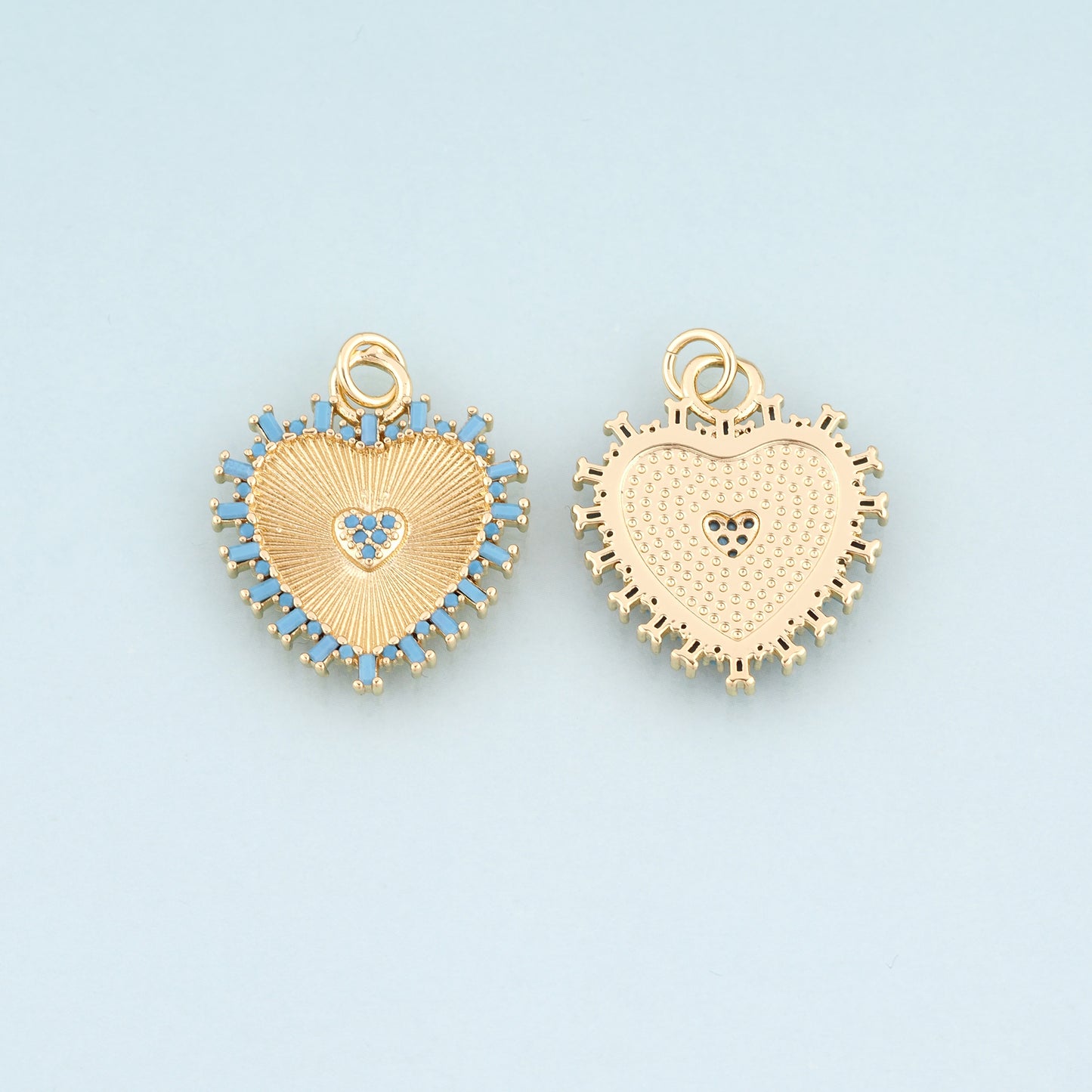 18K Gold Filled Heart Pendant,Radial Texture Heart Charm Bracelet Necklace for DIY Jewelry Making Supply