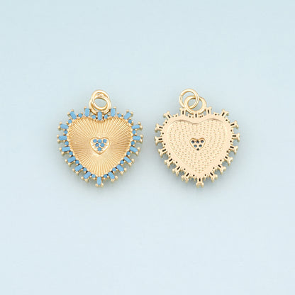 18K Gold Filled Heart Pendant,Radial Texture Heart Charm Bracelet Necklace for DIY Jewelry Making Supply