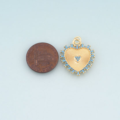 18K Gold Filled Heart Pendant,Radial Texture Heart Charm Bracelet Necklace for DIY Jewelry Making Supply