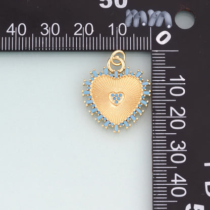 18K Gold Filled Heart Pendant,Radial Texture Heart Charm Bracelet Necklace for DIY Jewelry Making Supply