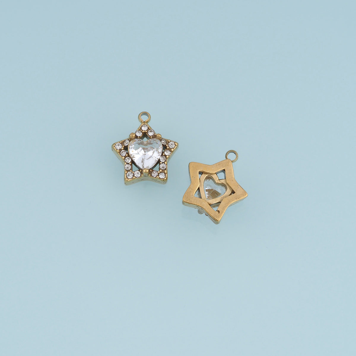 Star Heart Crystal Pendant,14K Gold Sparkling Star Charm DIY Charm for Necklace Bracelet Making