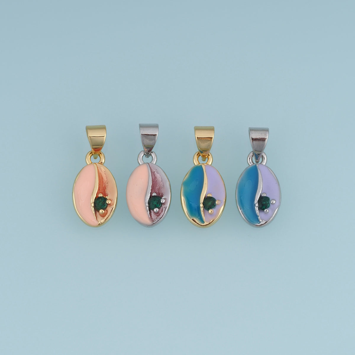 18K Gold Filled Shell Charm,Colorful Enamel Seashell Pendant with Green Stone Accent Ocean Charm for Bracelet Necklace DIY Jewelry