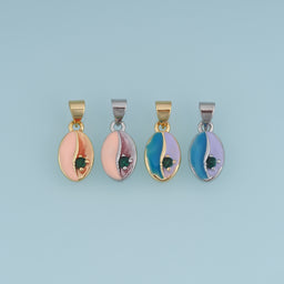 18K Gold Filled Shell Charm,Colorful Enamel Seashell Pendant with Green Stone Accent Ocean Charm for Bracelet Necklace DIY Jewelry