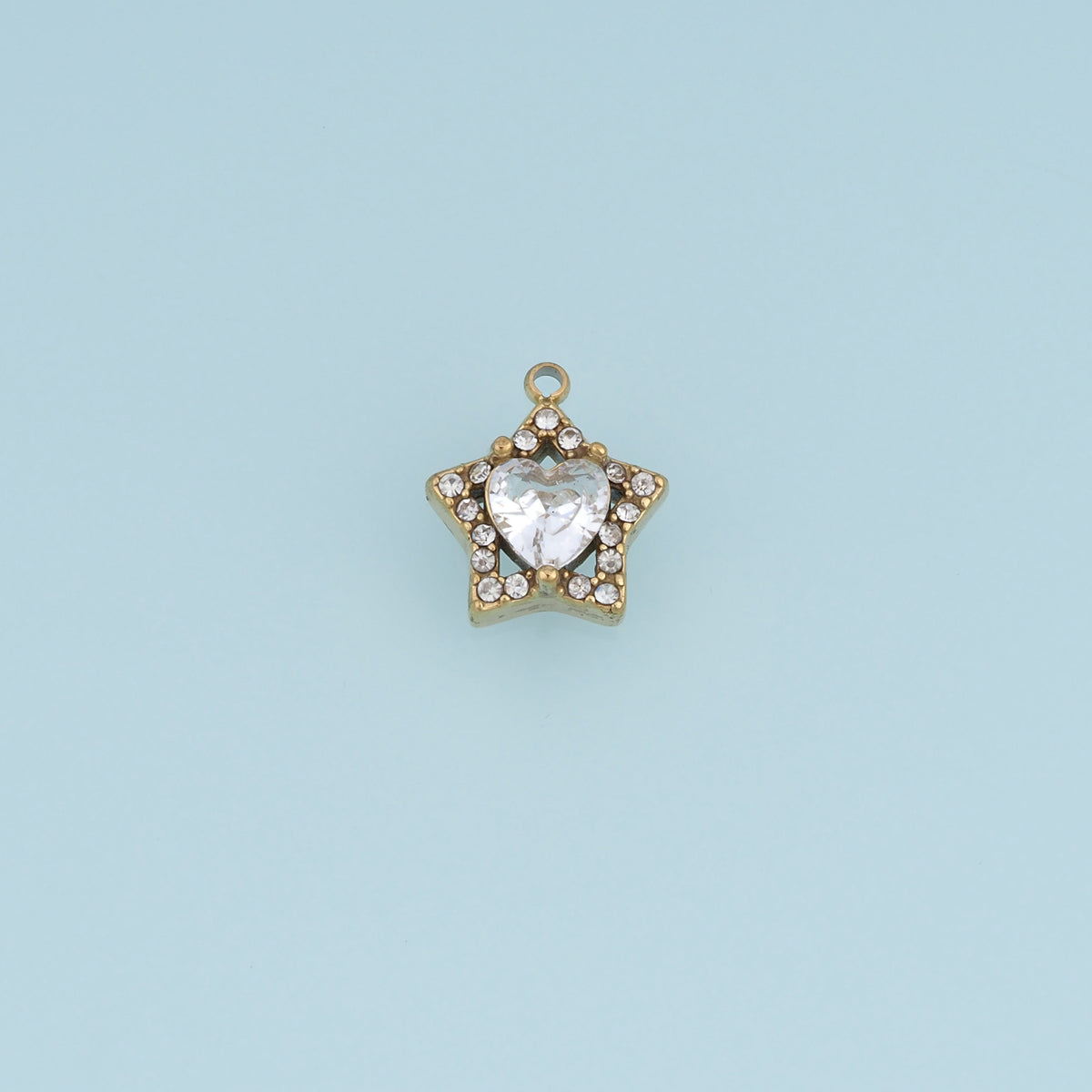 Star Heart Crystal Pendant,14K Gold Sparkling Star Charm DIY Charm for Necklace Bracelet Making