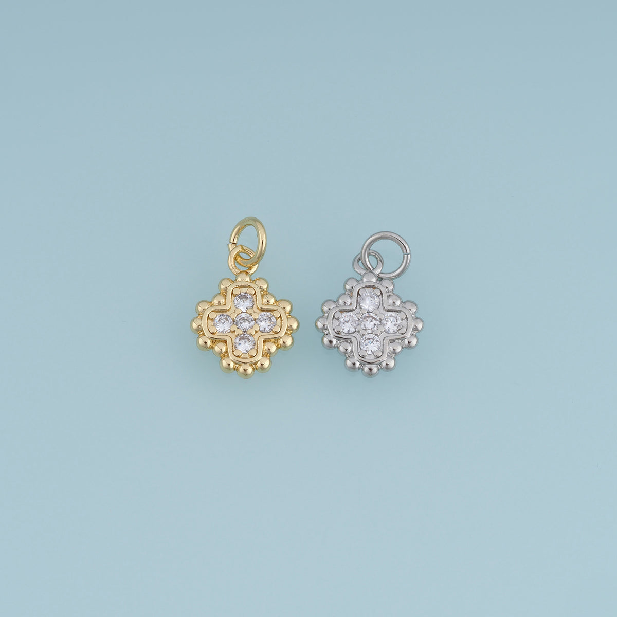 18K Gold Filled Four Leaf Flower Charm,Crystal Floral Pendant Vintage Flower Charm for Bracelet Necklace DIY Jewelry Making Supply