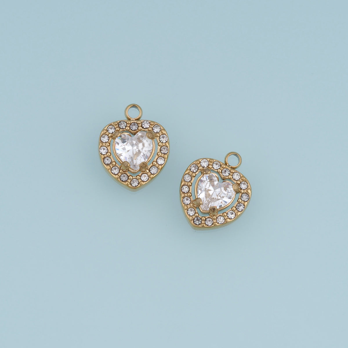 Double Heart Crystal Pendant,14K Gold Sparkling Rhinestone Charm DIY Charm for Necklace Bracelet Making