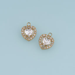 Double Heart Crystal Pendant,14K Gold Sparkling Rhinestone Charm DIY Charm for Necklace Bracelet Making