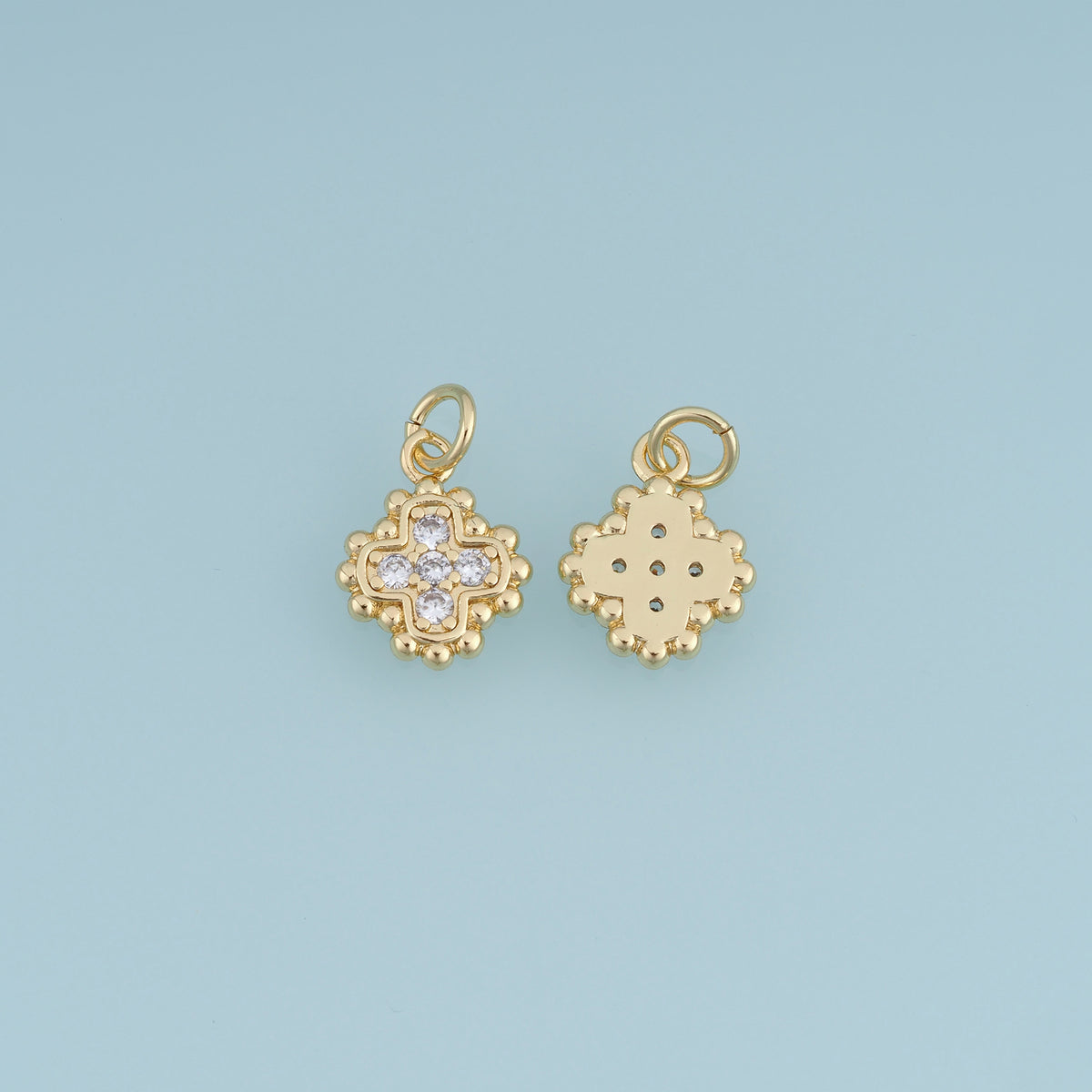 18K Gold Filled Four Leaf Flower Charm,Crystal Floral Pendant Vintage Flower Charm for Bracelet Necklace DIY Jewelry Making Supply