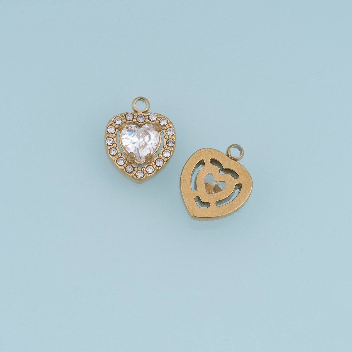 Double Heart Crystal Pendant,14K Gold Sparkling Rhinestone Charm DIY Charm for Necklace Bracelet Making