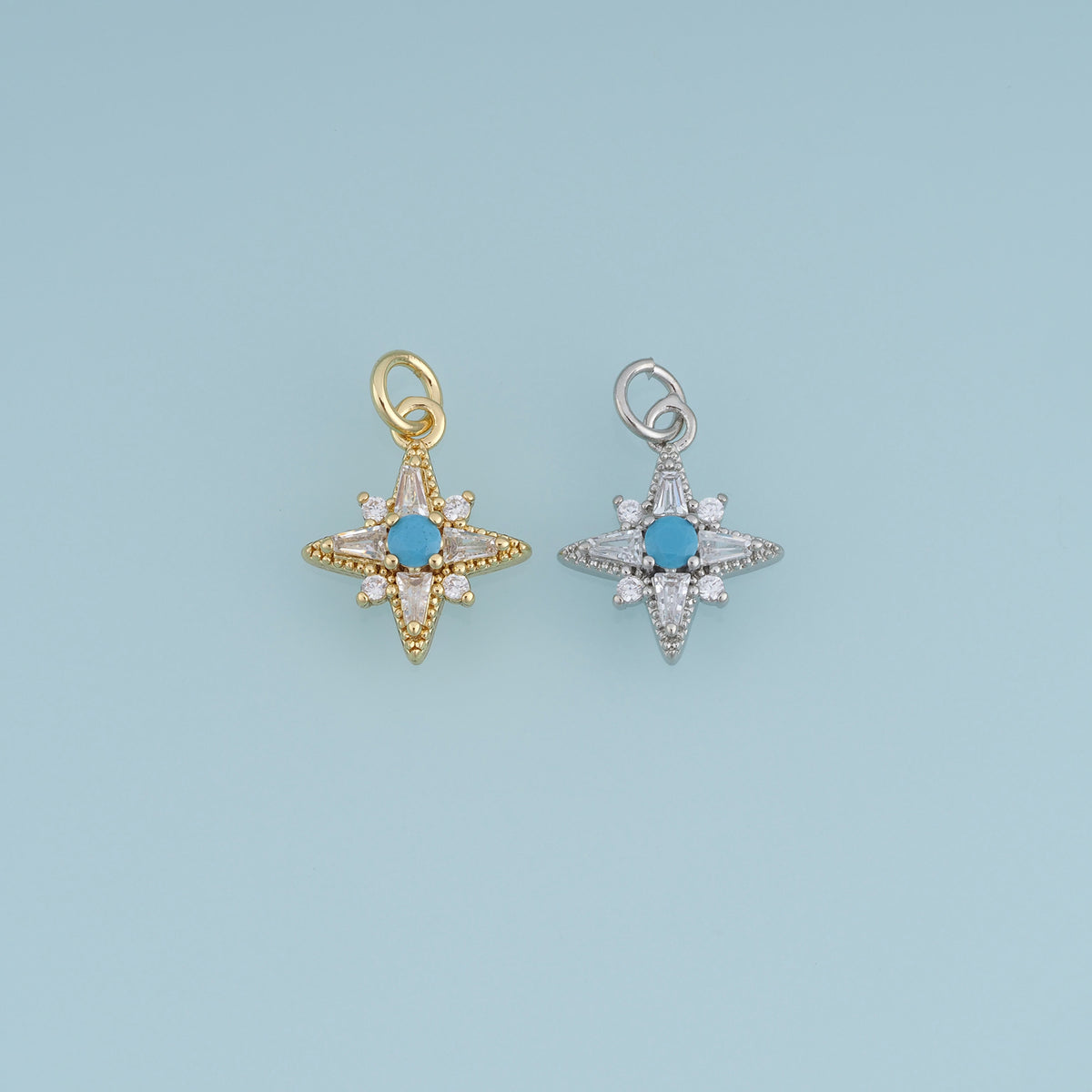 18K Gold Filled North Star Charm,Blue Turquoise Star Pendant Celestial Charm for Bracelet Necklace DIY Jewelry Making Supply